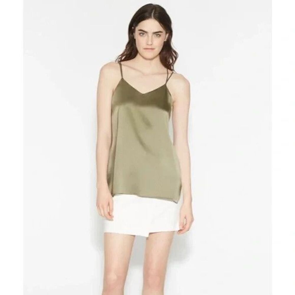 NWT's Halston Heritage Sleeveless Satin Cami Top with Back Detail in Moss Small